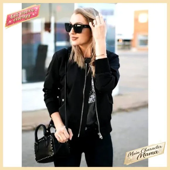 Lightweight Bomber Jacket with Pockets, Zip Up Casual Coat for Spring Fall
